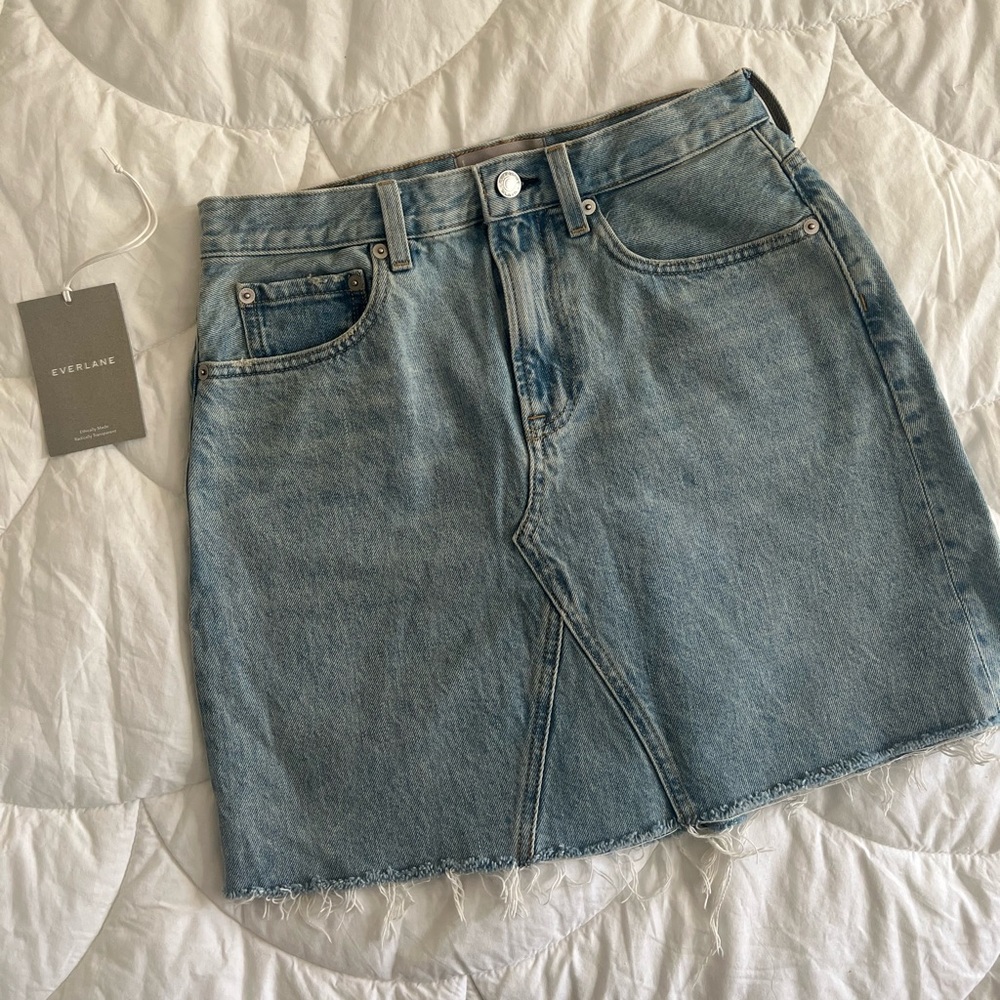 LIKE NEW Everlane The Denim Reconstructed Skirt in Vintage Light Blue Raw Hem 28